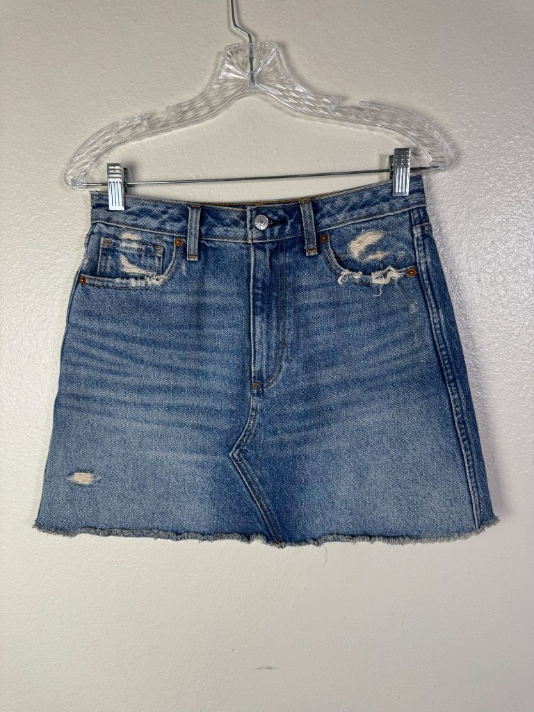 Abercrombie & Fitch Women Distressed Denim Jean Mini Skirt Size 27/4 100% Cotton
